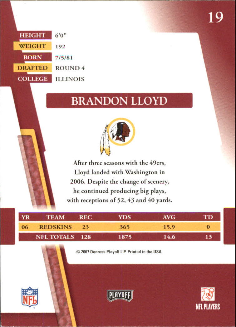 2007 Absolute Memorabilia #19 Brandon Lloyd back image