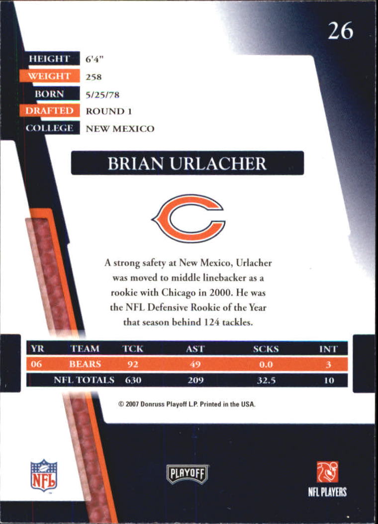 2007 Absolute Memorabilia #26 Brian Urlacher back image