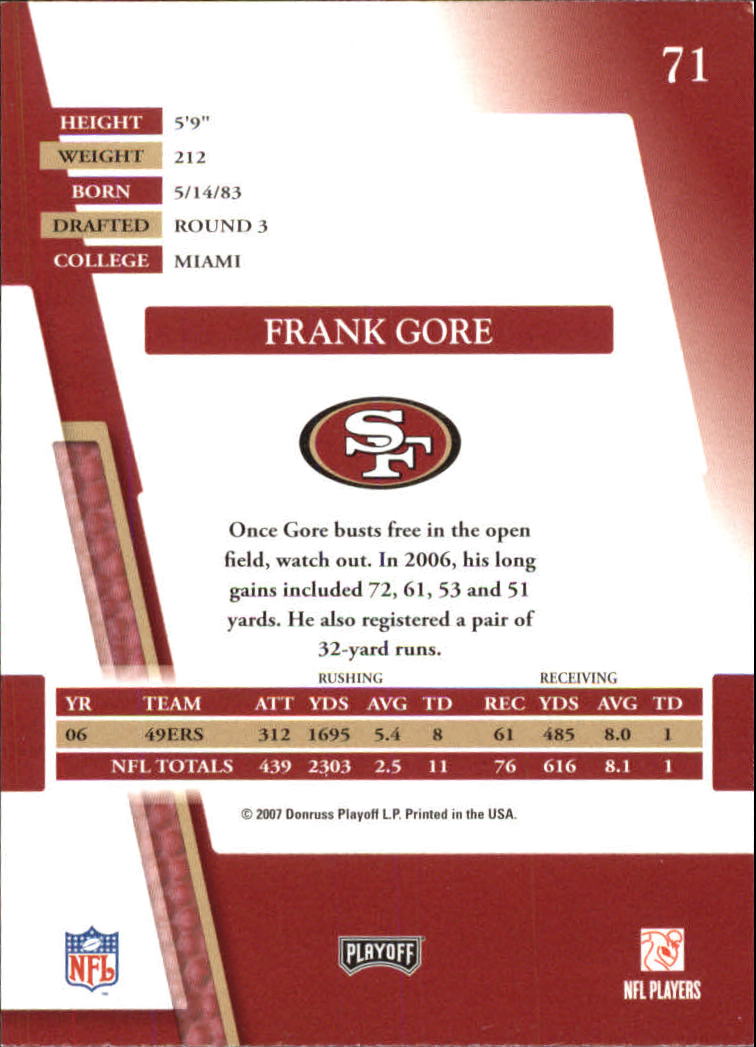 2007 Absolute Memorabilia #71 Frank Gore back image