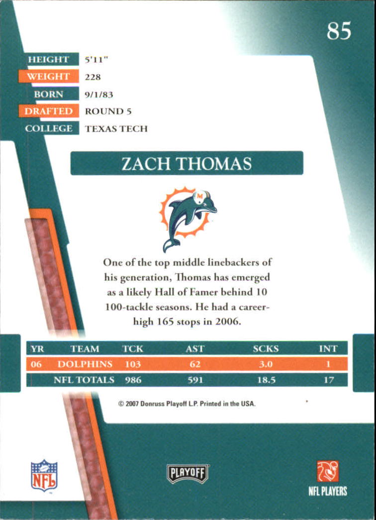 2007 Absolute Memorabilia #85 Zach Thomas back image