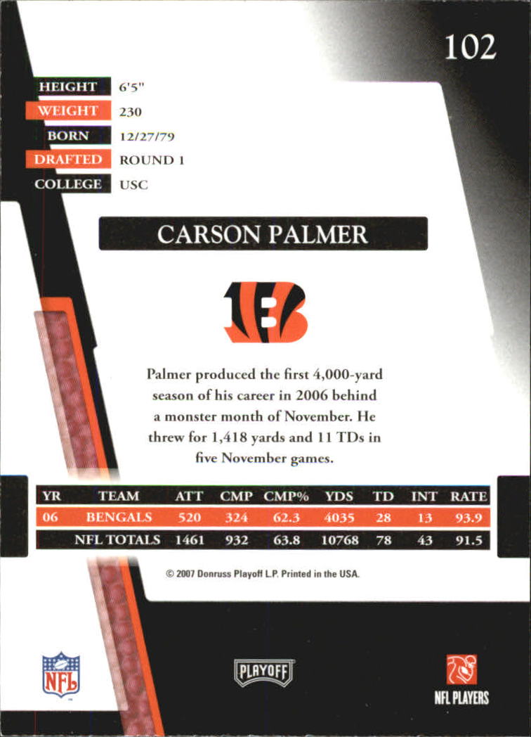 2007 Absolute Memorabilia #102 Carson Palmer back image
