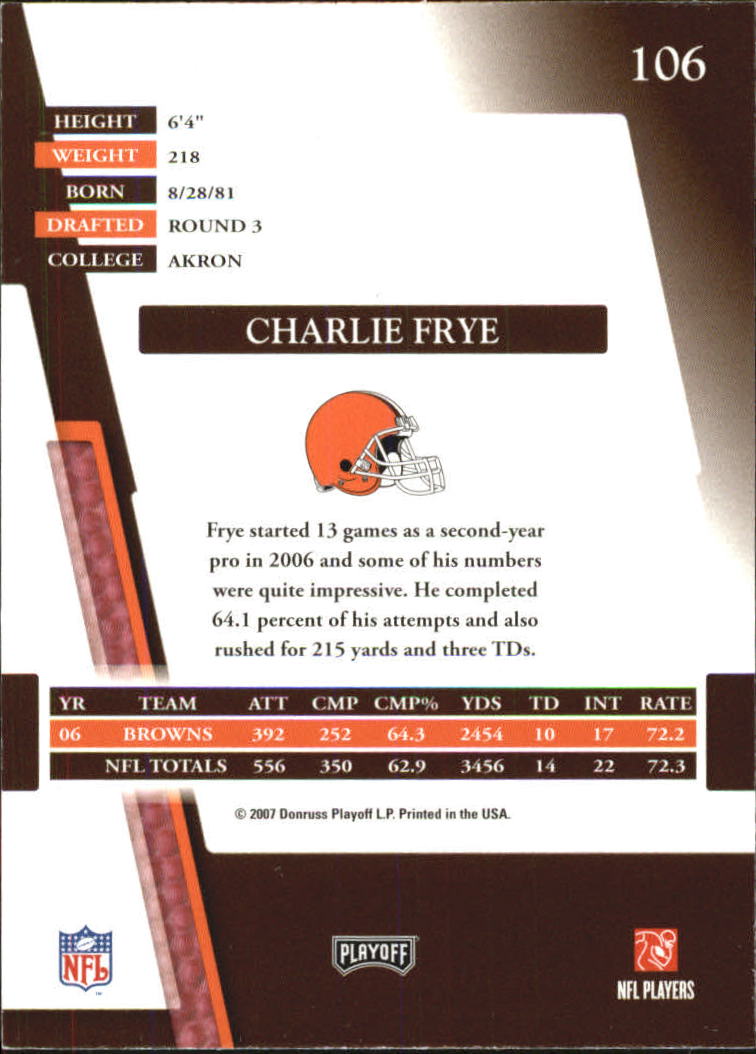 2007 Absolute Memorabilia #106 Charlie Frye back image