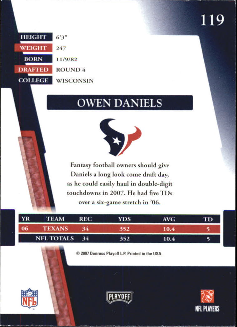 2007 Absolute Memorabilia #119 Owen Daniels back image