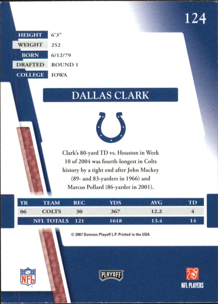 2007 Absolute Memorabilia #124 Dallas Clark back image