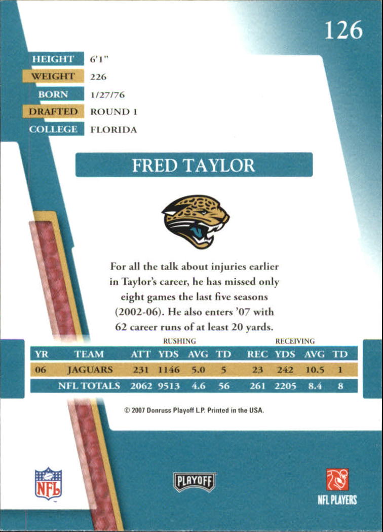 2007 Absolute Memorabilia #126 Fred Taylor back image