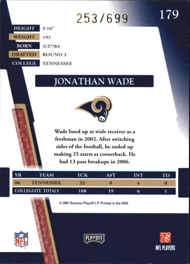 2007 Absolute Memorabilia #179 Jonathan Wade RC back image