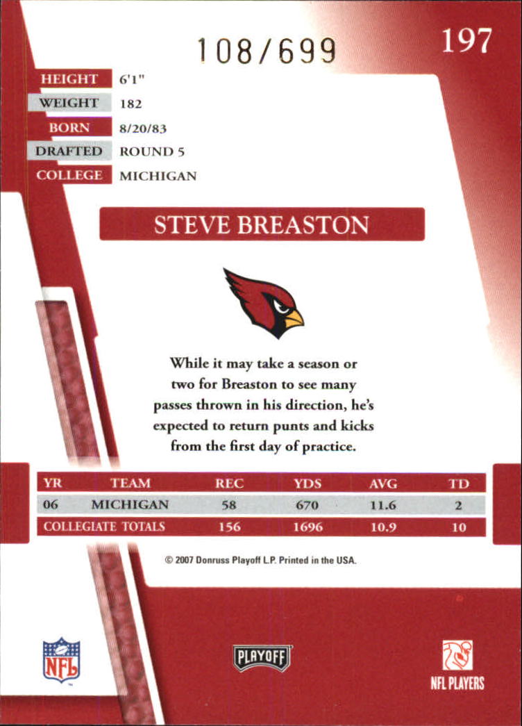 2007 Absolute Memorabilia #197 Steve Breaston RC back image