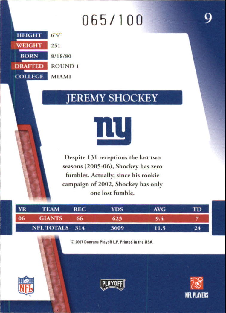 2007 Absolute Memorabilia Spectrum Silver #9 Jeremy Shockey back image