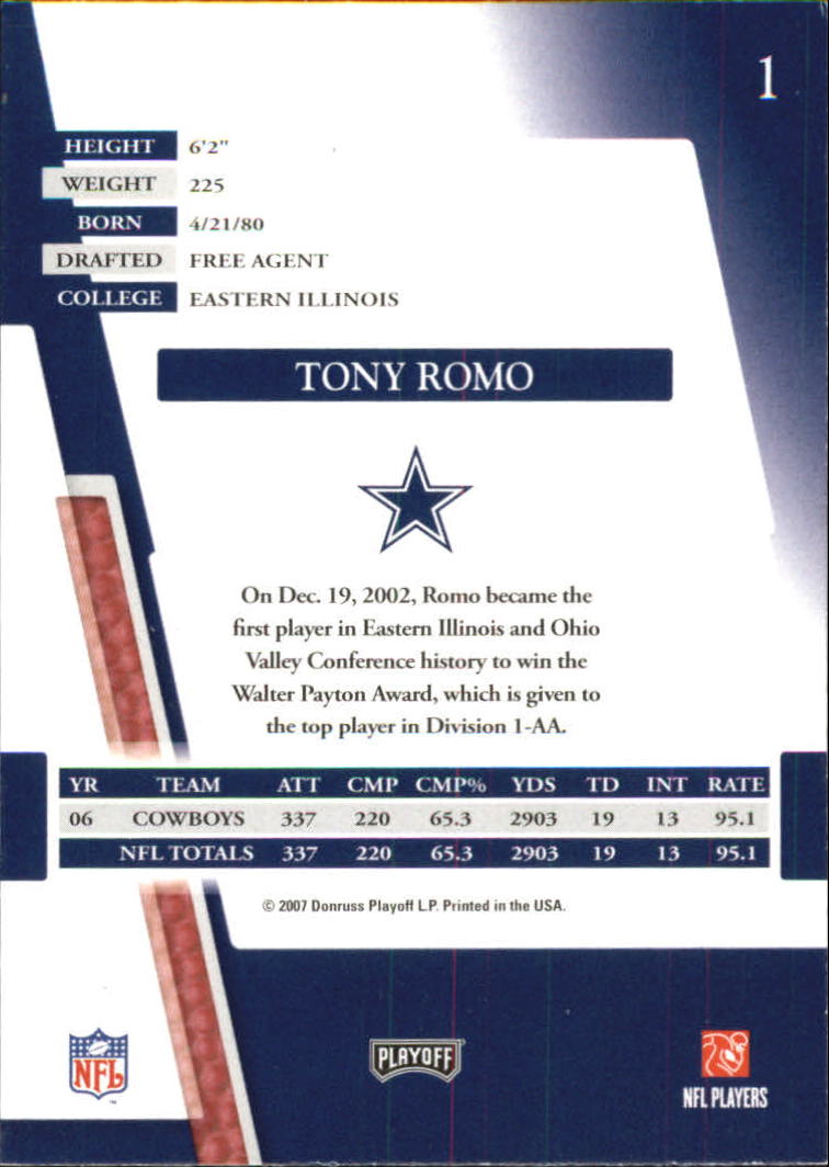 2007 Absolute Memorabilia Spectrum Red Retail #1 Tony Romo back image