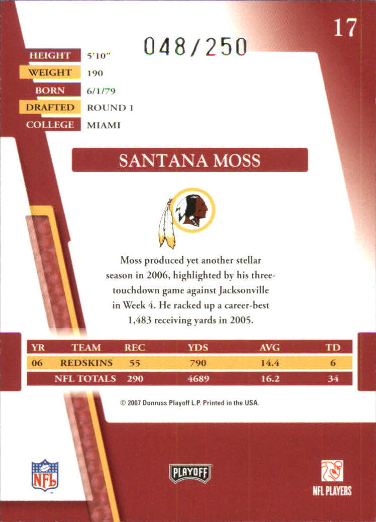 2007 Absolute Memorabilia Spectrum Blue Retail #17 Santana Moss back image