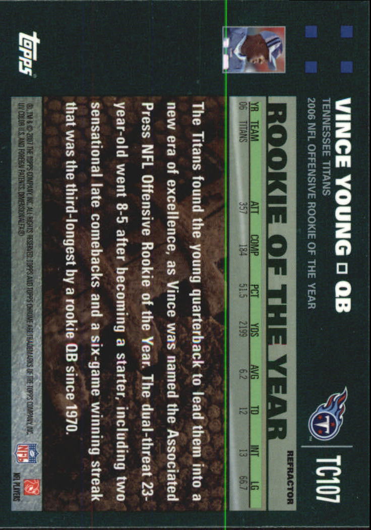 2007 Topps Chrome Blue Refractors #TC107 Vince Young OROY back image
