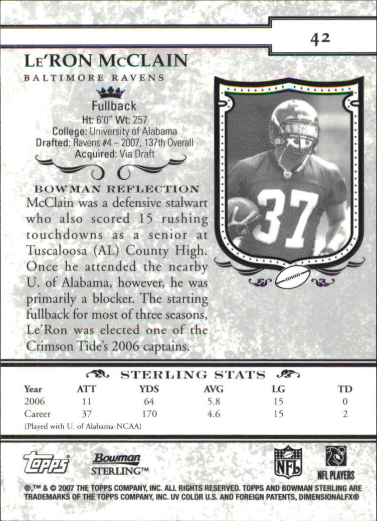 2007 Bowman Sterling #42 Le'Ron McClain RC back image