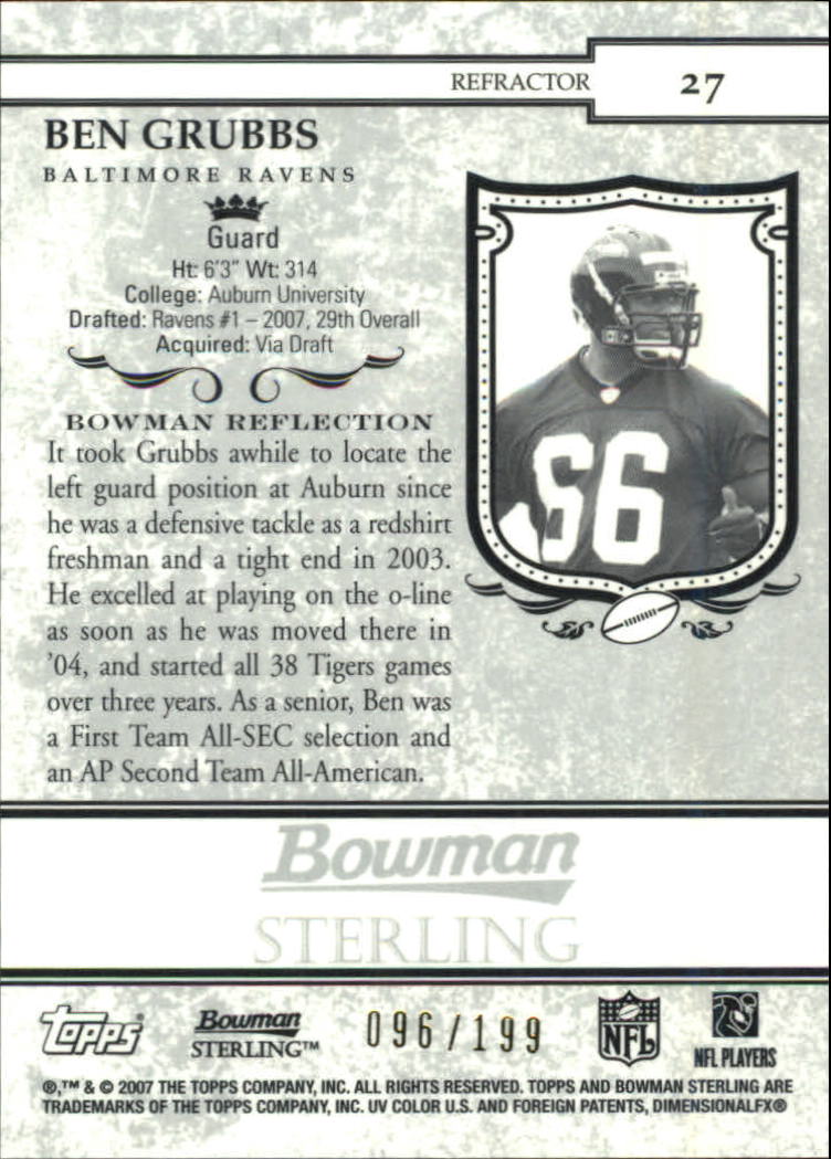 2007 Bowman Sterling Refractors #27 Ben Grubbs back image