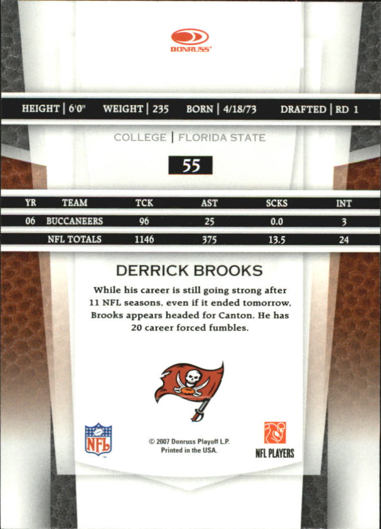 2007 Leaf Certified Materials #55 Derrick Brooks back image