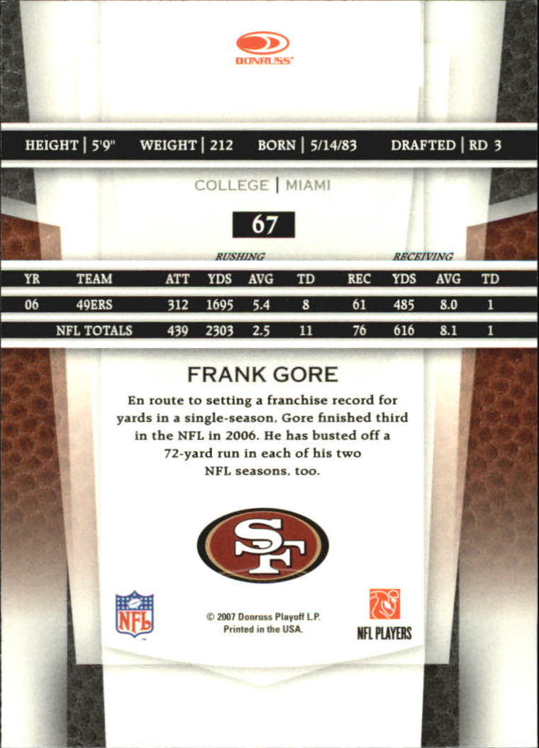2007 Leaf Certified Materials #67 Frank Gore back image