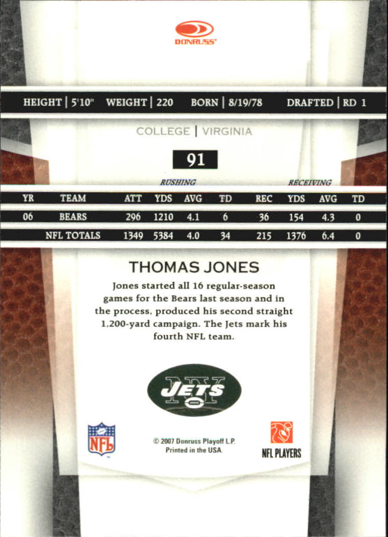2007 Leaf Certified Materials #91 Thomas Jones back image