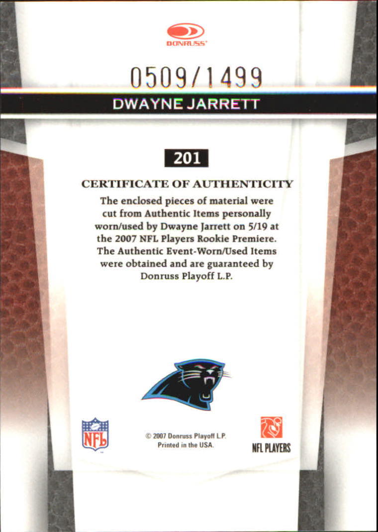 2007 Leaf Certified Materials #201 Dwayne Jarrett JSY RC back image