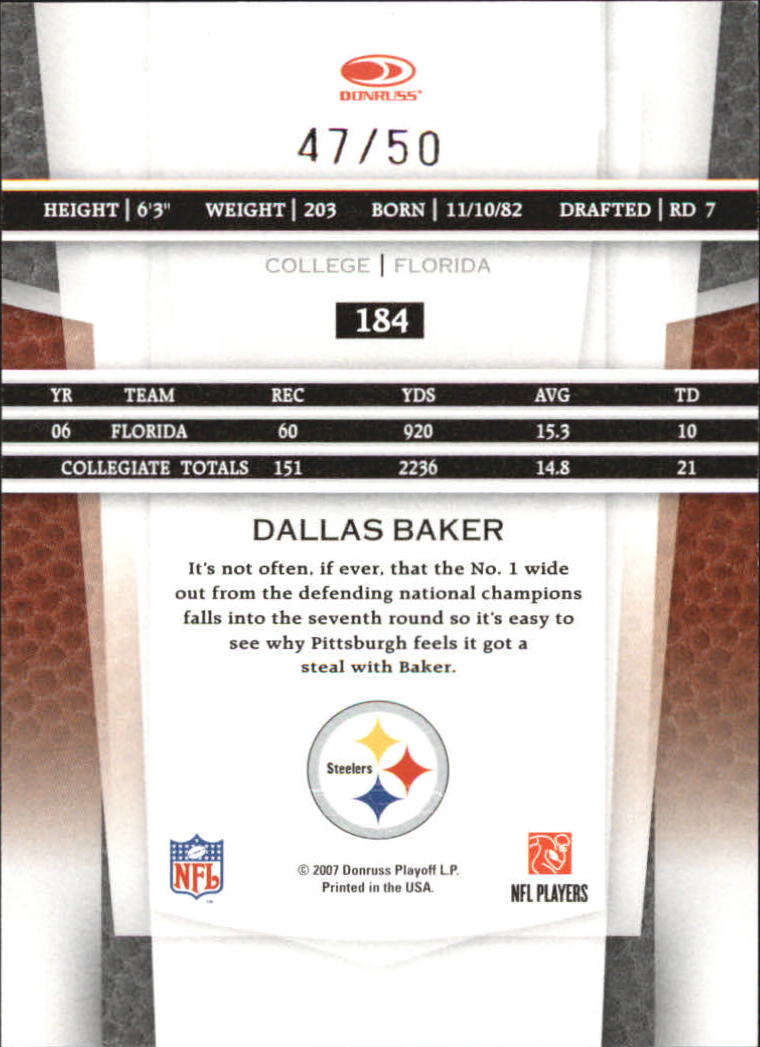 2007 Leaf Certified Materials Mirror Blue #184 Dallas Baker back image