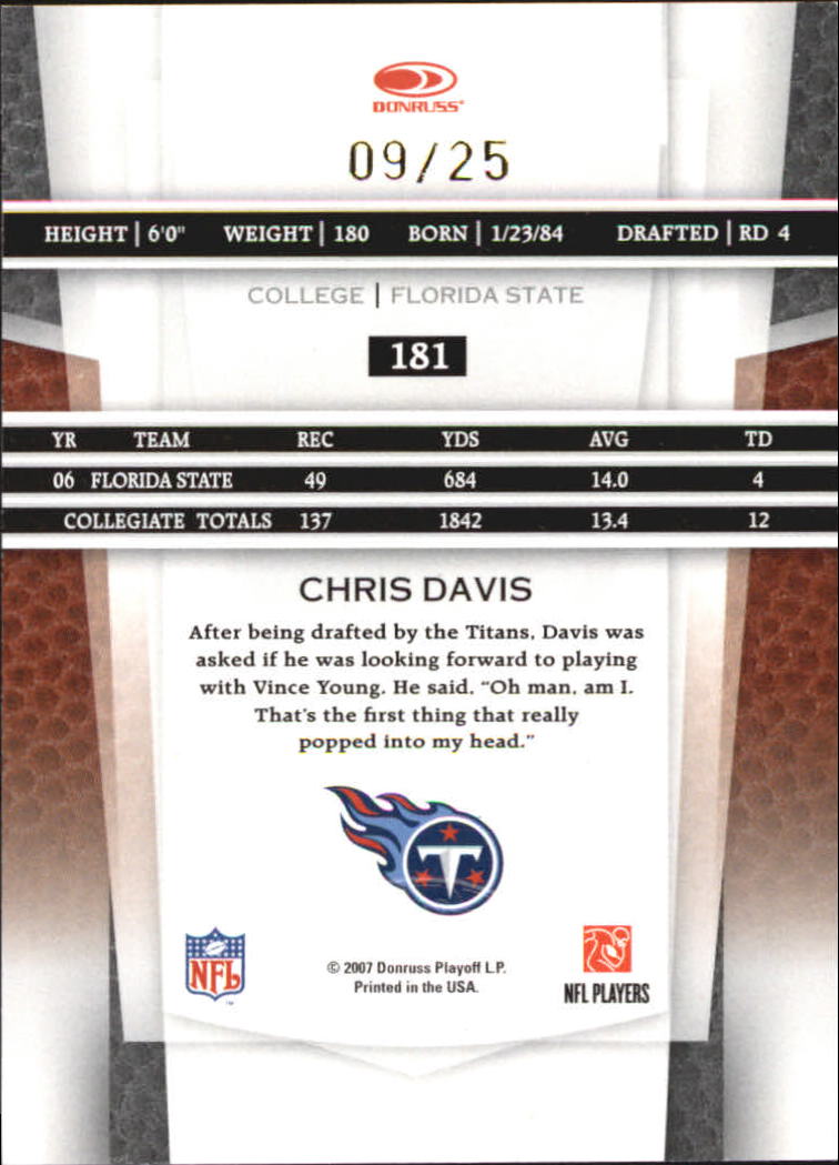 2007 Leaf Certified Materials Mirror Gold #181 Chris Davis