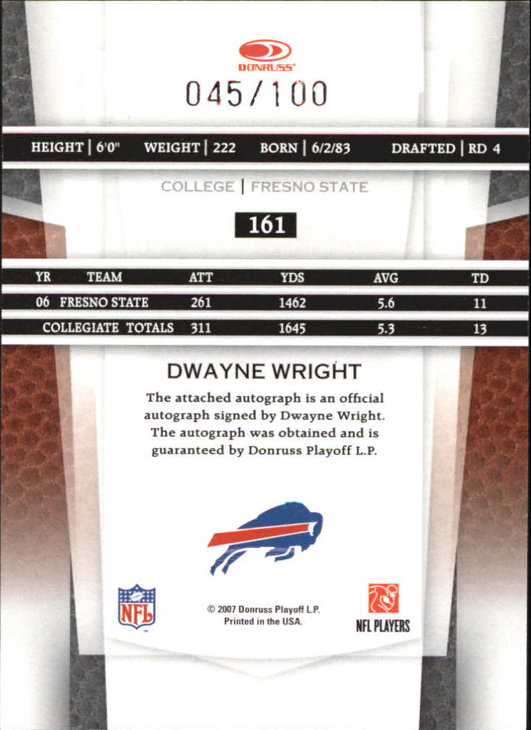 2007 Leaf Certified Materials Mirror Red Signatures #161 Dwayne Wright back image