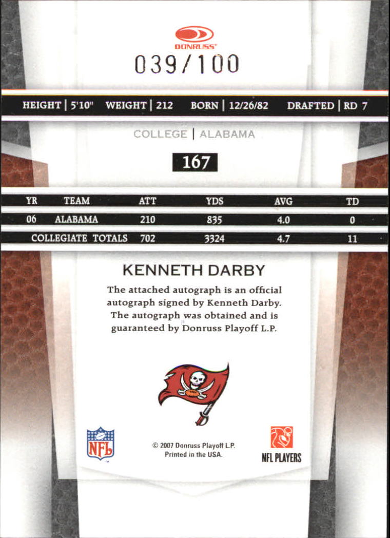 2007 Leaf Certified Materials Mirror Red Signatures #167 Kenneth Darby back image