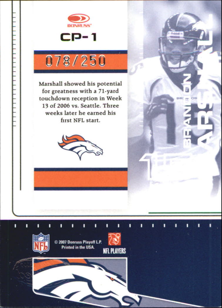 2007 Leaf Certified Materials Certified Potential Red #1 Brandon Marshall back image