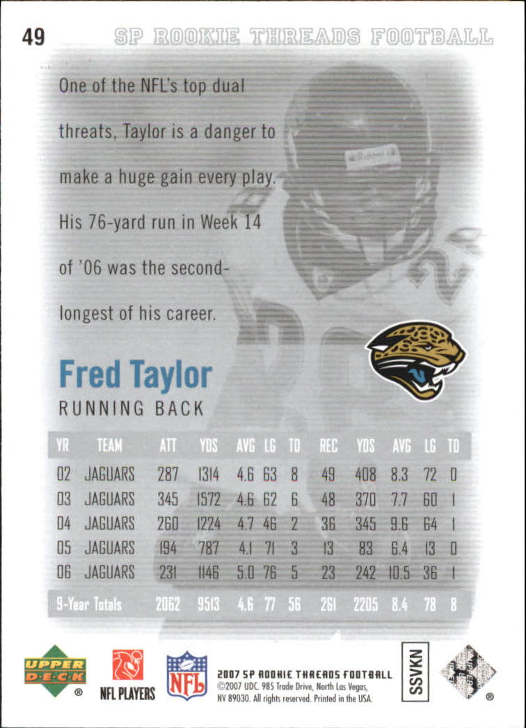 2007 SP Rookie Threads (Upper Deck) Football Cards - Picture 11 of 29