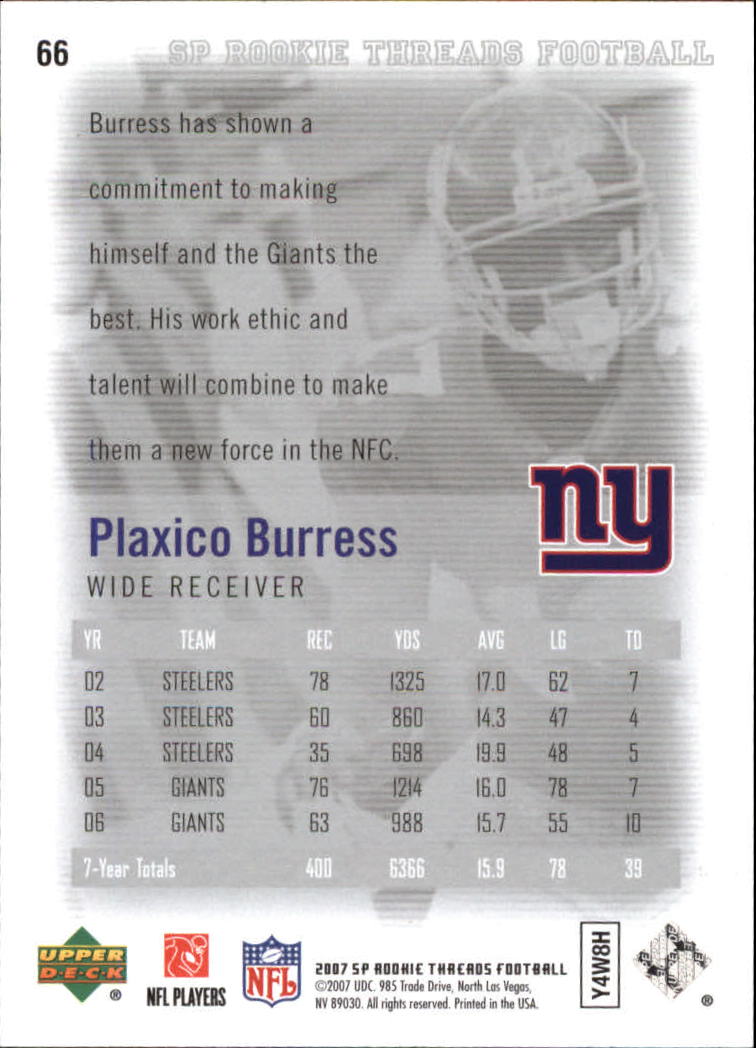 2007 SP Rookie Threads (Upper Deck) Football Cards - Picture 15 of 29