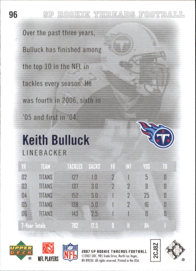 2007 SP Rookie Threads (Upper Deck) Football Cards - Picture 27 of 29