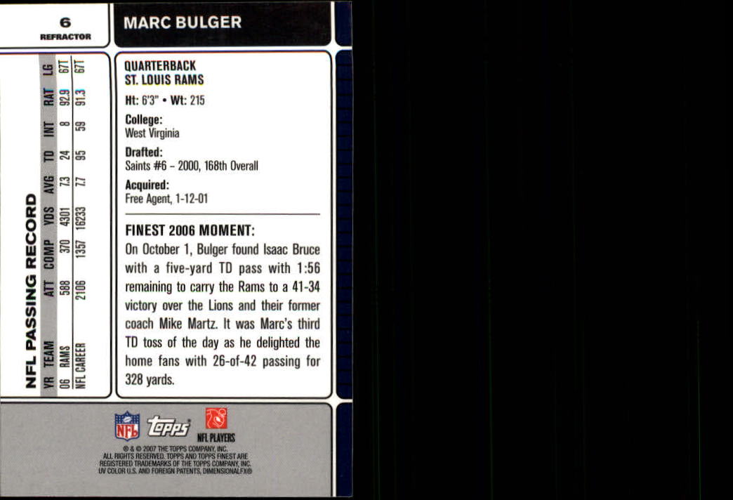 2007 Finest Refractors #6 Mark Bulger back image