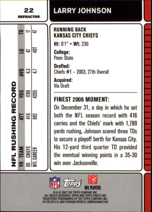 2007 Finest Refractors #22 Larry Johnson back image