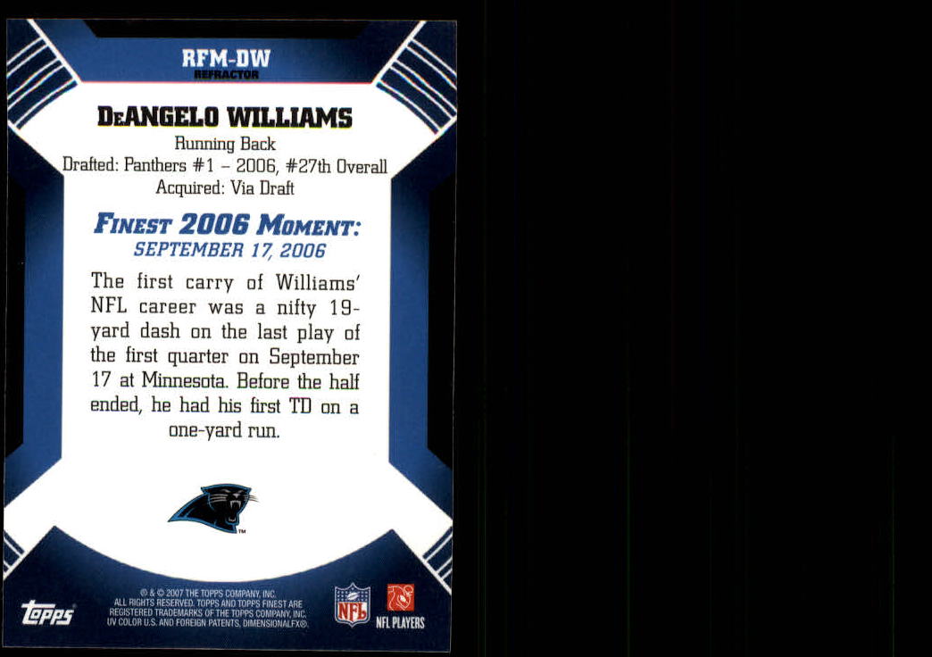 2007 Finest Moments Refractors #DW DeAngelo Williams back image