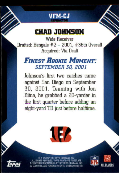 2007 Finest Moments Refractors #CJ Chad Johnson back image