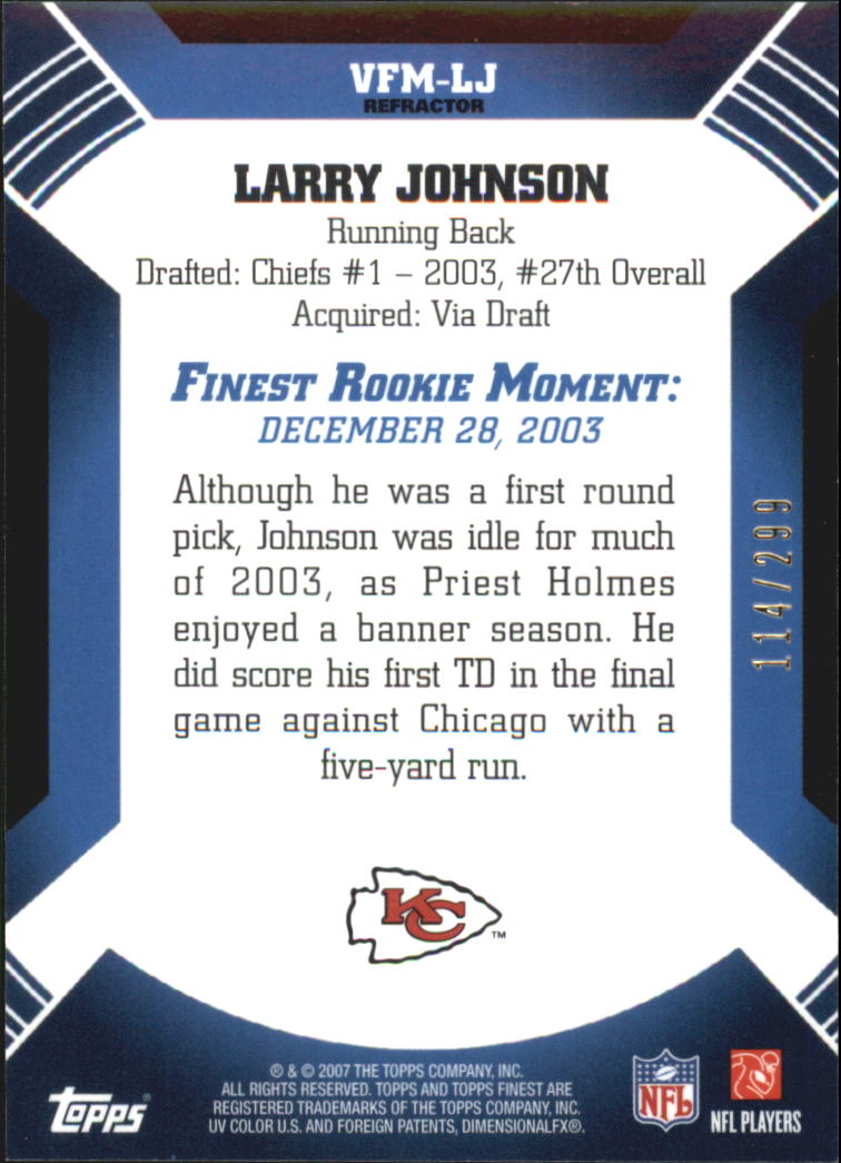 2007 Finest Moments Blue Refractors #LJ Larry Johnson back image