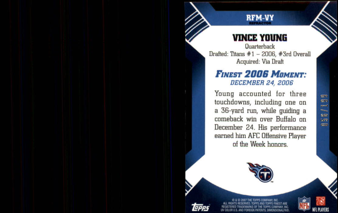 2007 Finest Moments Green Refractors #VY Vince Young back image