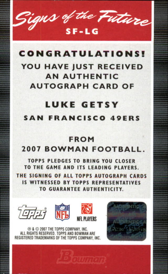 2007 Bowman Signs of the Future #SFLG Luke Getsy D back image