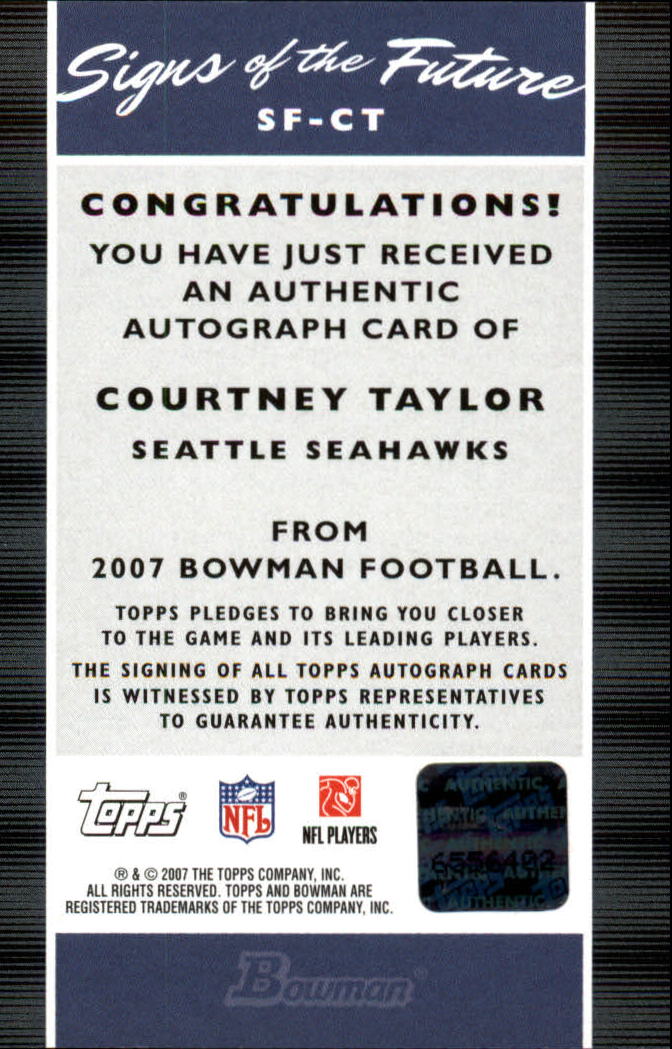 2007 Bowman Signs of the Future #SFCT Courtney Taylor C back image