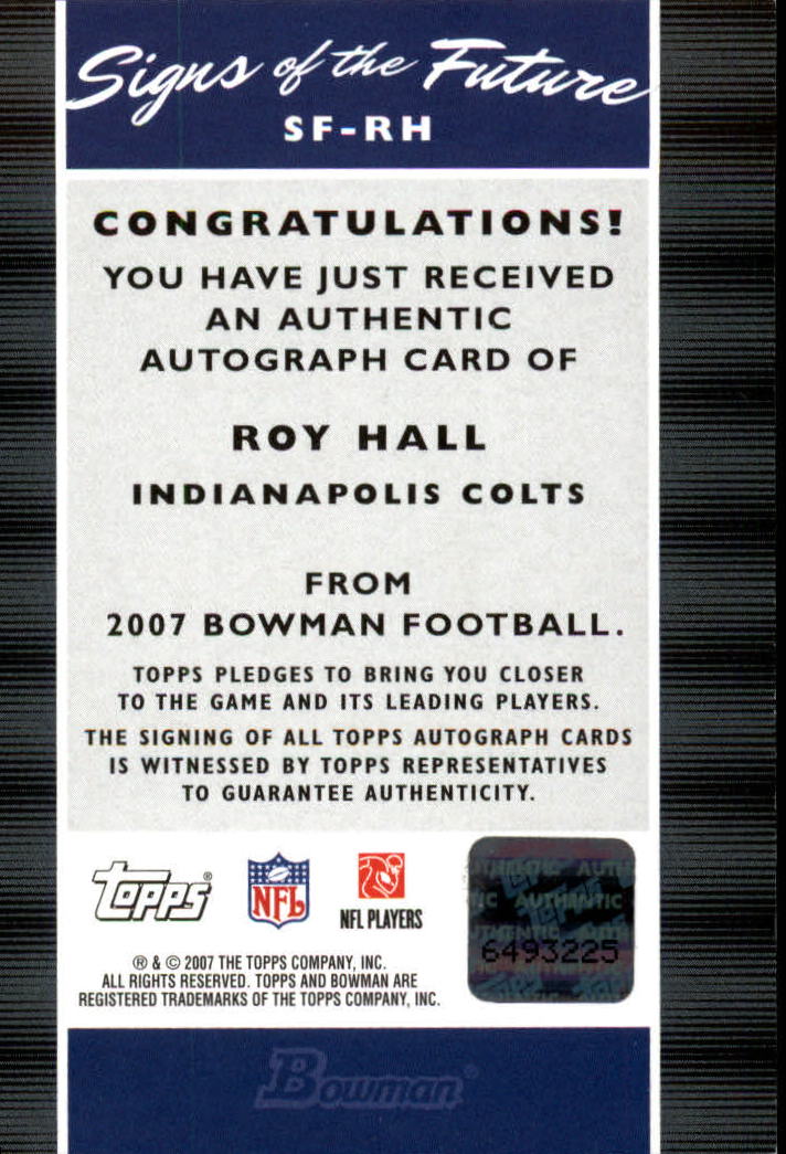 2007 Bowman Signs of the Future #SFRH Roy Hall F back image
