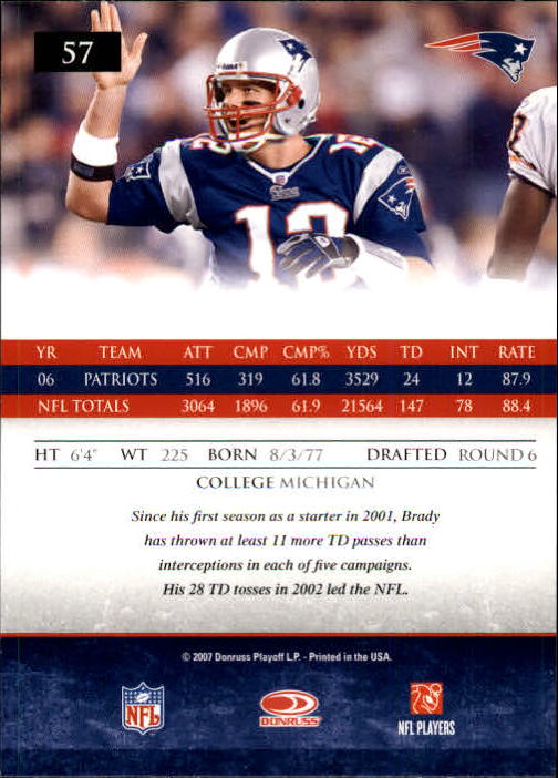 2007 Donruss Gridiron Gear #57 Tom Brady back image