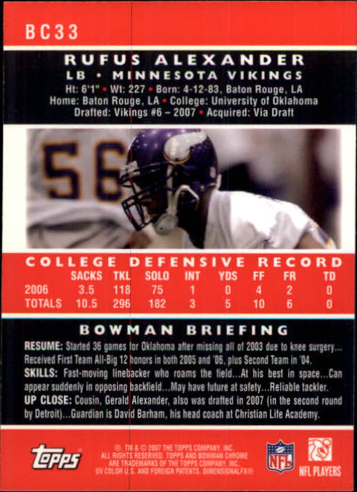 A1132- 2007 Bowman Chrome Fb Karten 1-220 + Einsätze -du Pick- 15 + Gratis US - Bild 65 von 443