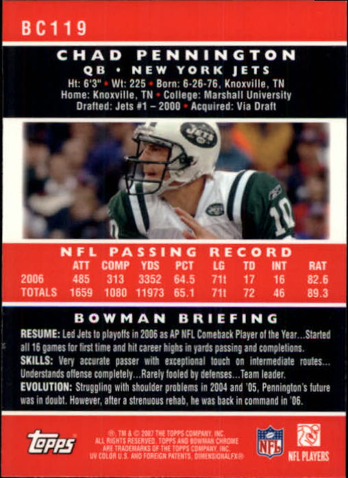 A1132- 2007 Bowman Chrome Fb Karten 1-220 + Einsätze -du Pick- 15 + Gratis US - Bild 219 von 443