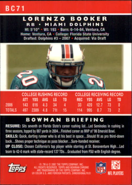 2007 Bowman Chrome #BC71 Lorenzo Booker RC back image