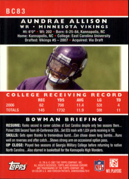 A1132- 2007 Bowman Chrome Fb Karten 1-220 + Einsätze -du Pick- 15 + Gratis US - Bild 155 von 443