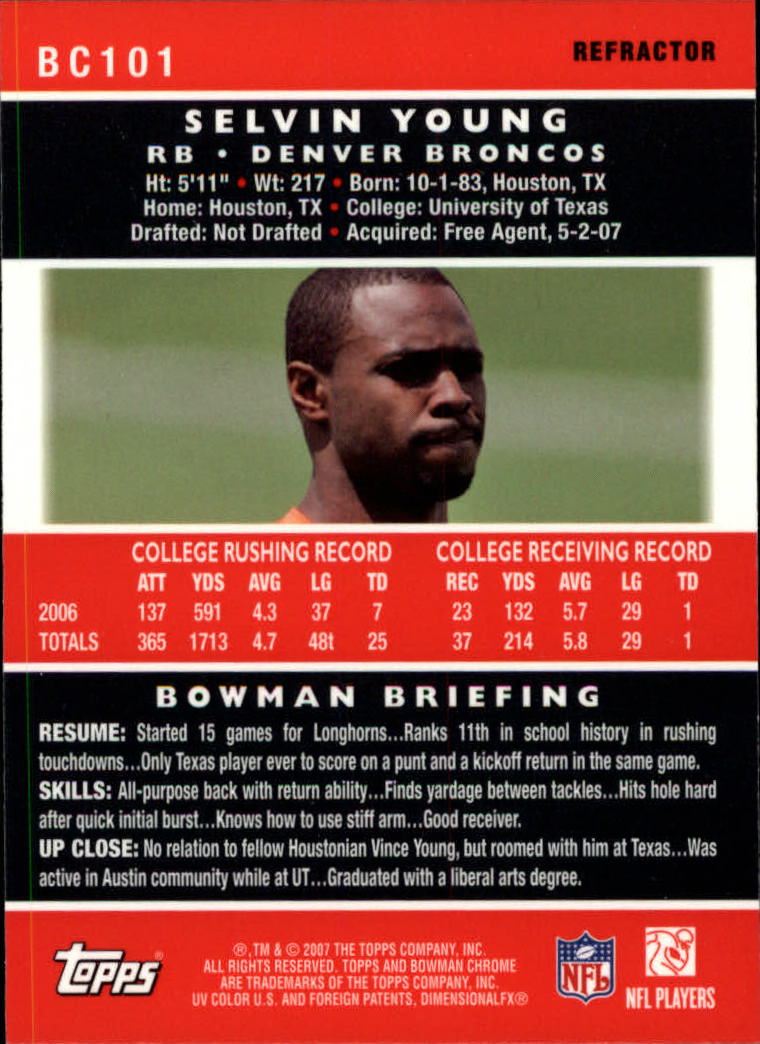 2007 Bowman Chrome Refractors #BC101 Selvin Young back image