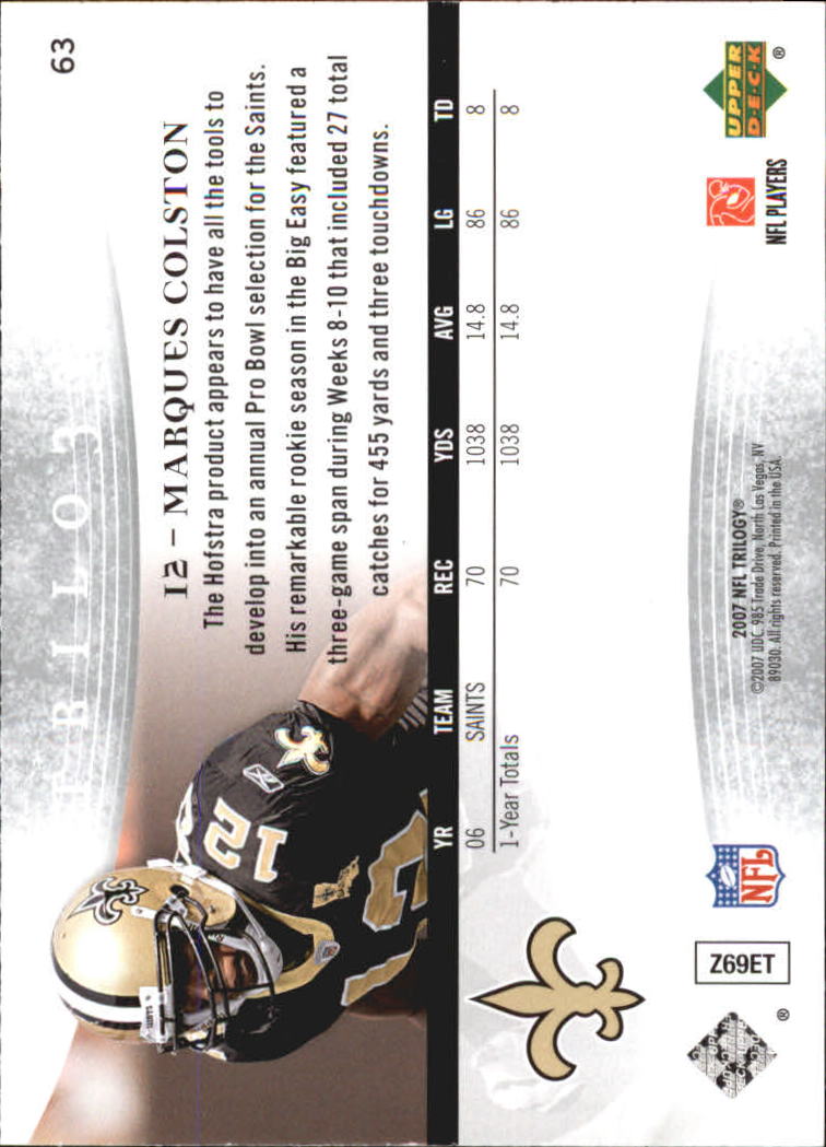 2007 Upper Deck Trilogy Football Card #63 Marques Colston