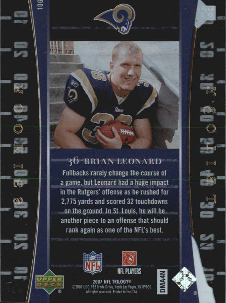 2007 Upper Deck Trilogy Gold #106 Brian Leonard back image
