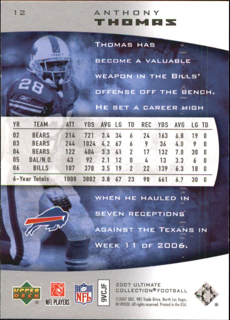 2007 Ultimate Collection #12 Anthony Thomas back image
