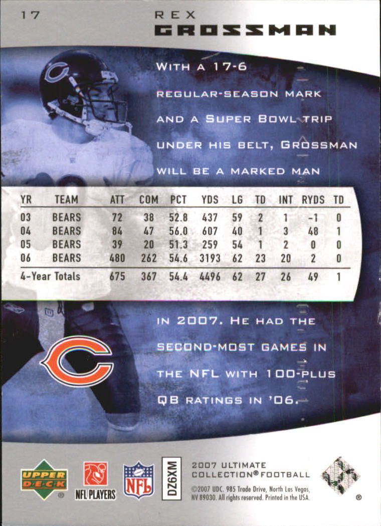 2007 Ultimate Collection #17 Rex Grossman back image