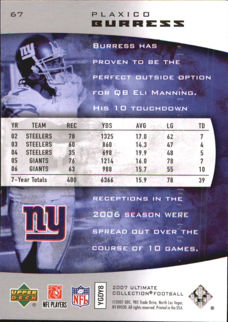 2007 Ultimate Collection #67 Plaxico Burress back image