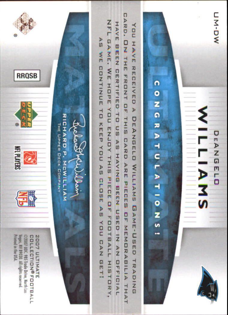 2007 Ultimate Collection Materials Silver #UMDW DeAngelo Williams back image